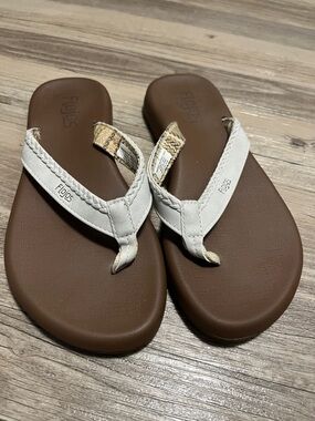 Flojos White Braided Strap Brown Footbed summer Sandals